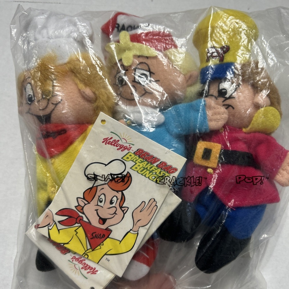Vtg 1997 Kellogg's Bean Bag Breakfast Bunch Rice Krispies Plush Snap Crackle Pop